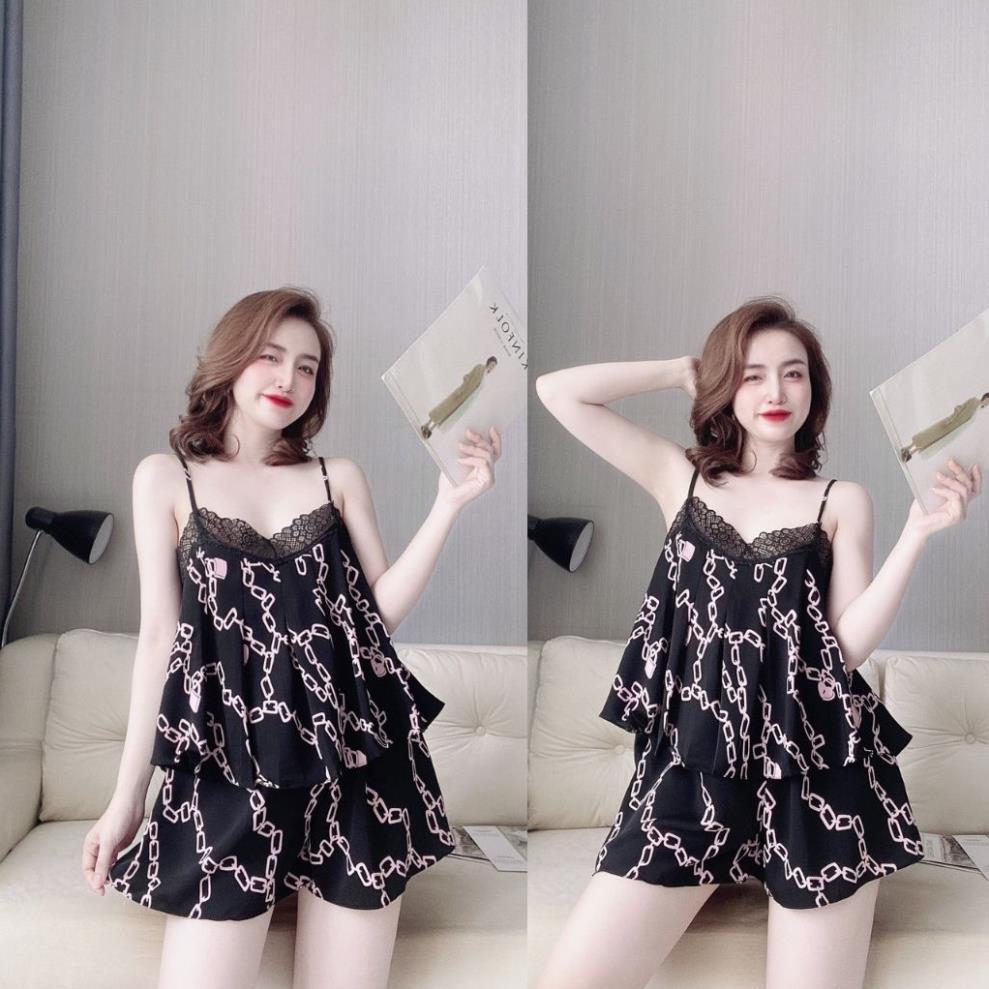 Đồ ngủ nữ BIGSIZE️FREE SHIP️Đồ ngủ sexy lụa Chiffon phối Satin cao cấp mềm mại xinh xắn<70KG kèm hình thật shop chụp