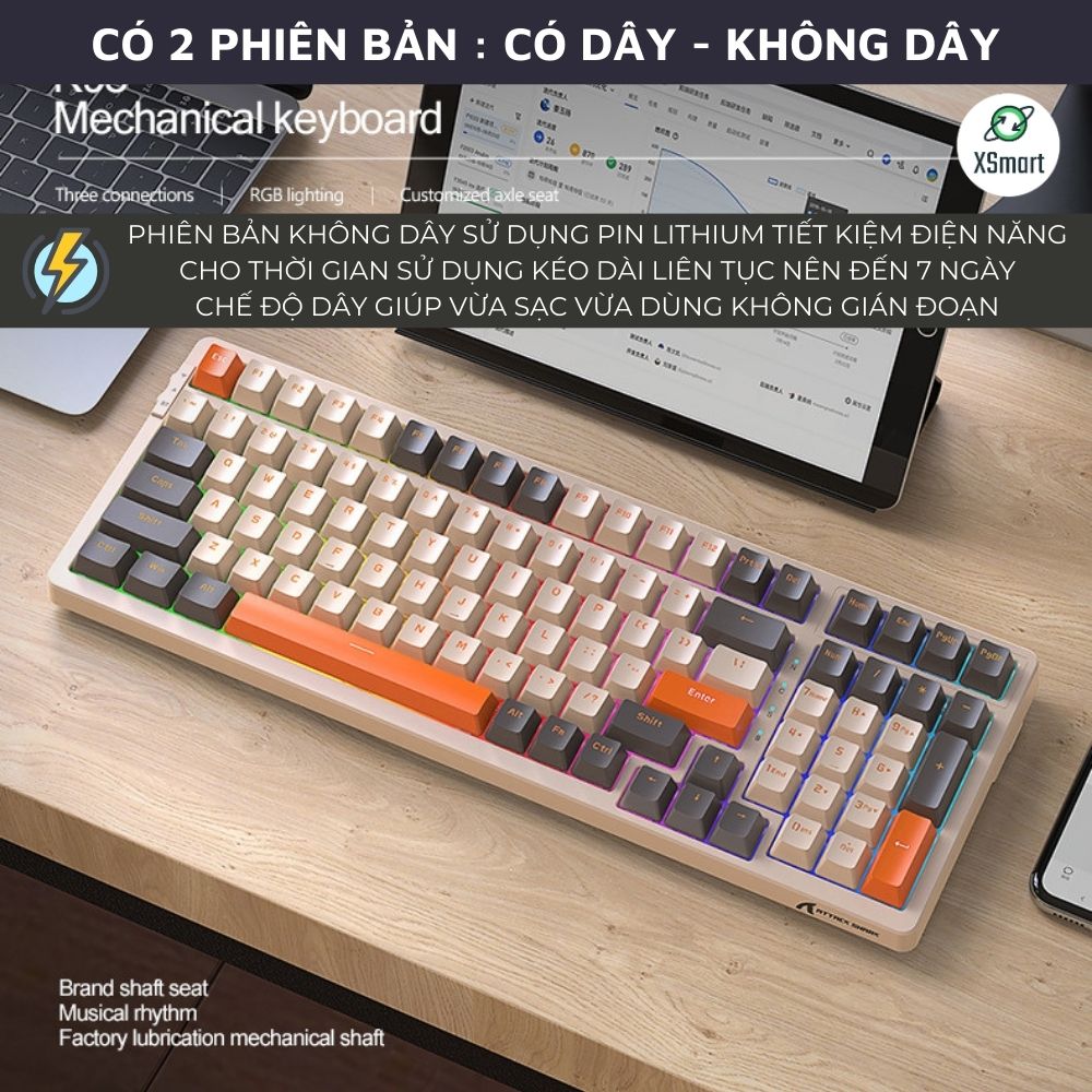 Bàn Phím Cơ Bluetooth Không Dây Full Size K98BT LED RGB VIP Gaming Shark Có HOTSWAP LÓT FOAM- Hàng Chính Hãng