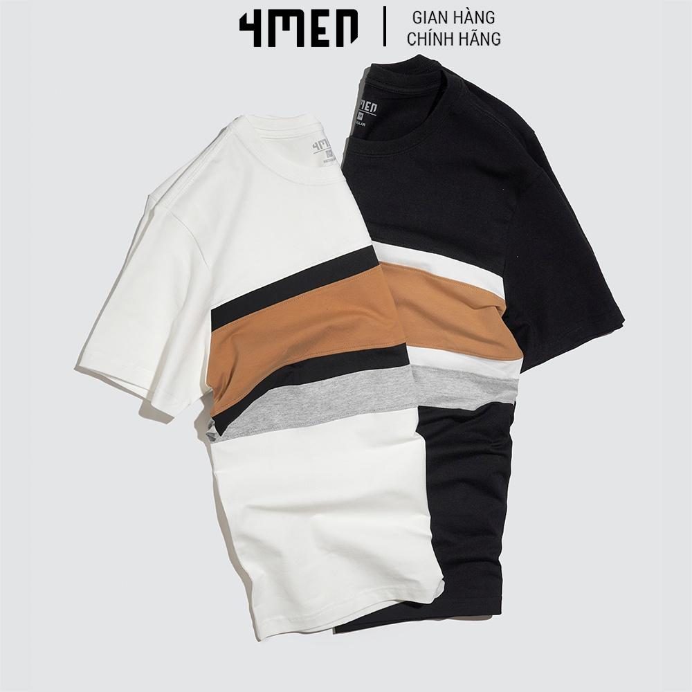 Áo thun nam ngắn tay đẹp 4MEN AT060 cổ tròn, form regular, vải cotton cao cấp co giãn, phối màu trẻ trung ấn tượng
