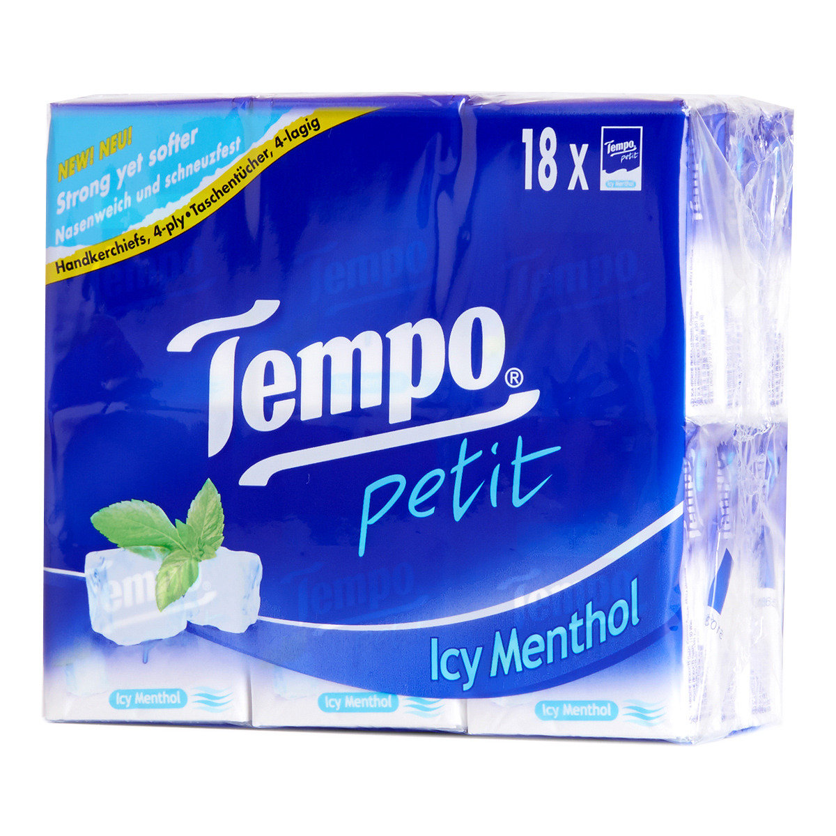 Lốc 18 gói Khăn giấy bỏ túi Tempo Petit Icy Menthol (hương bạc hà mát lạnh) - gói 7 tờ
