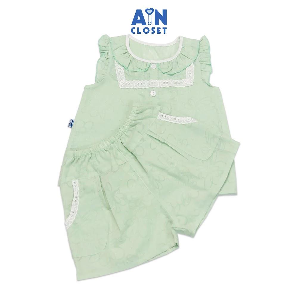 Bộ quần áo ngắn bé gái họa tiết Hoa Cánh bướm xanh ngọc cotton hạt - AICDBGFZJSKI - AIN Closet