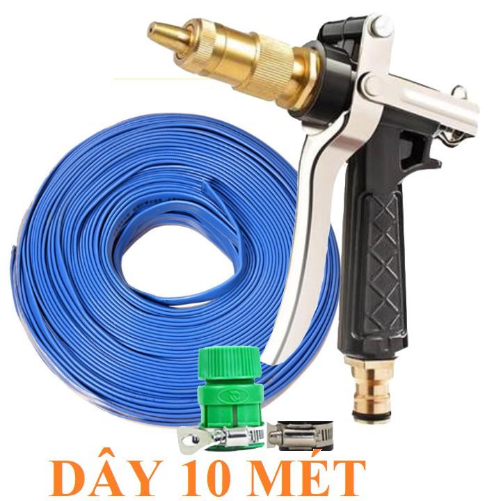 Bộ dây vòi xịt nước rửa xe, tưới cây . tăng áp 3 lần, loại 7m, 10m 206236 đầu đồng,đai, nối vòi,