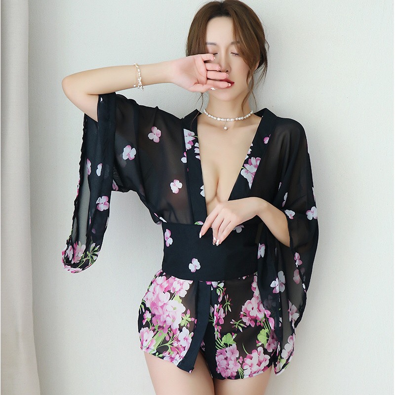Váy ngủ áo choàng kimono phong cách nhật xuyên thấu sexy gợi cảm P36 - Đầm ngủ áo choàng quyến rũ - Đồ ngủ nữ