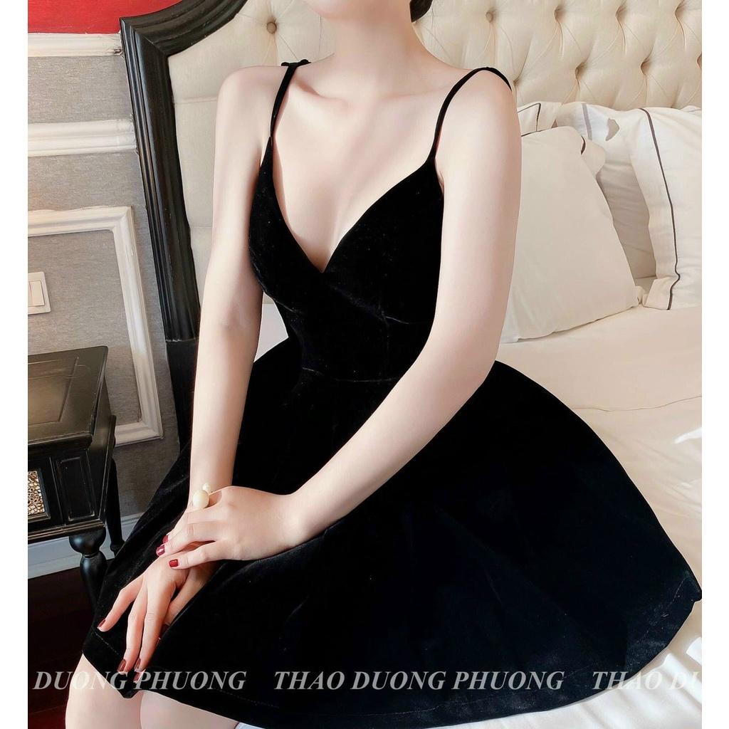Đầm xoè nhung 2s đính cườm nơ lưng
