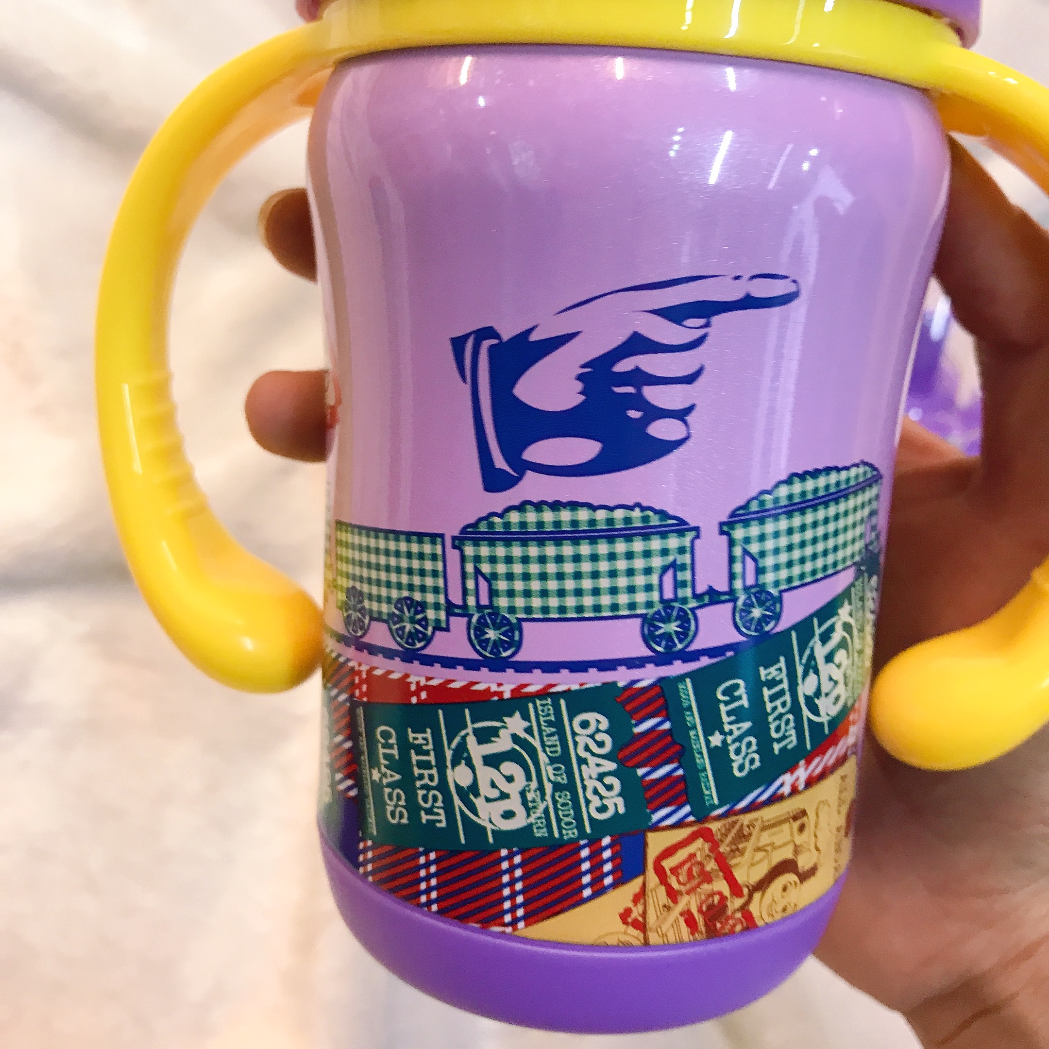 Bình nước giữ nhiệt 2 quai cầm kèm 2 nắp thay hình xe lửa Thomas and Friends màu tím cho trẻ em, bé trai  - TM4506-T