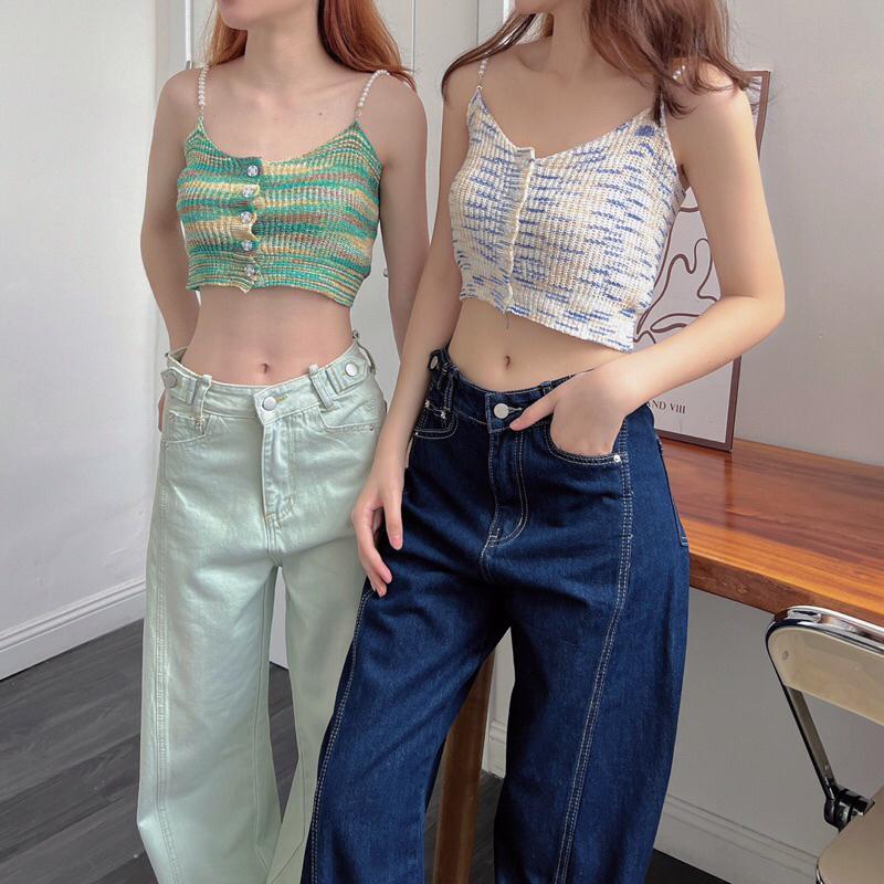 Áo 2 dây croptop cườm len 5 khuy a238431 by germe
