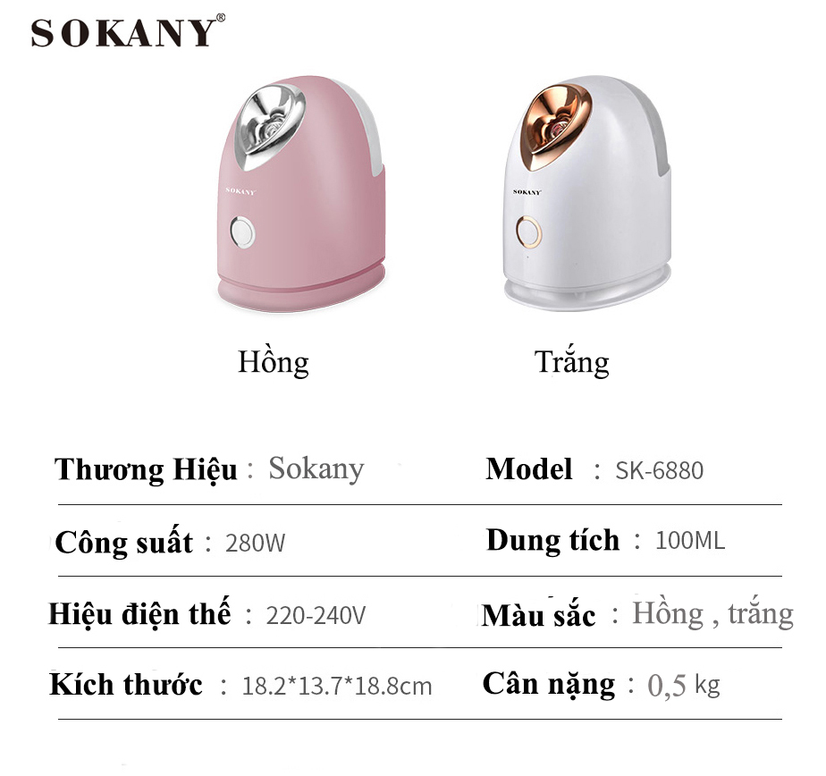 Máy xông hơi mặt SOKANY toả hơi đều liên tục với nhiệt độ vừa phải toàn bộ da mặt được cung cấp độ ẩm - SK 6880 - Hàng Chính Hãng