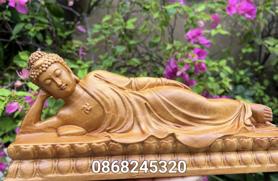 Tượng phật niết bàn bằng gỗ bách xanh thơm ngọt kt 30×10×9cm