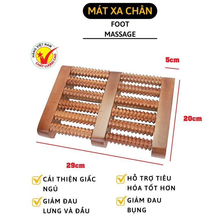 Bàn lăn gỗ massage chân 6 hàng