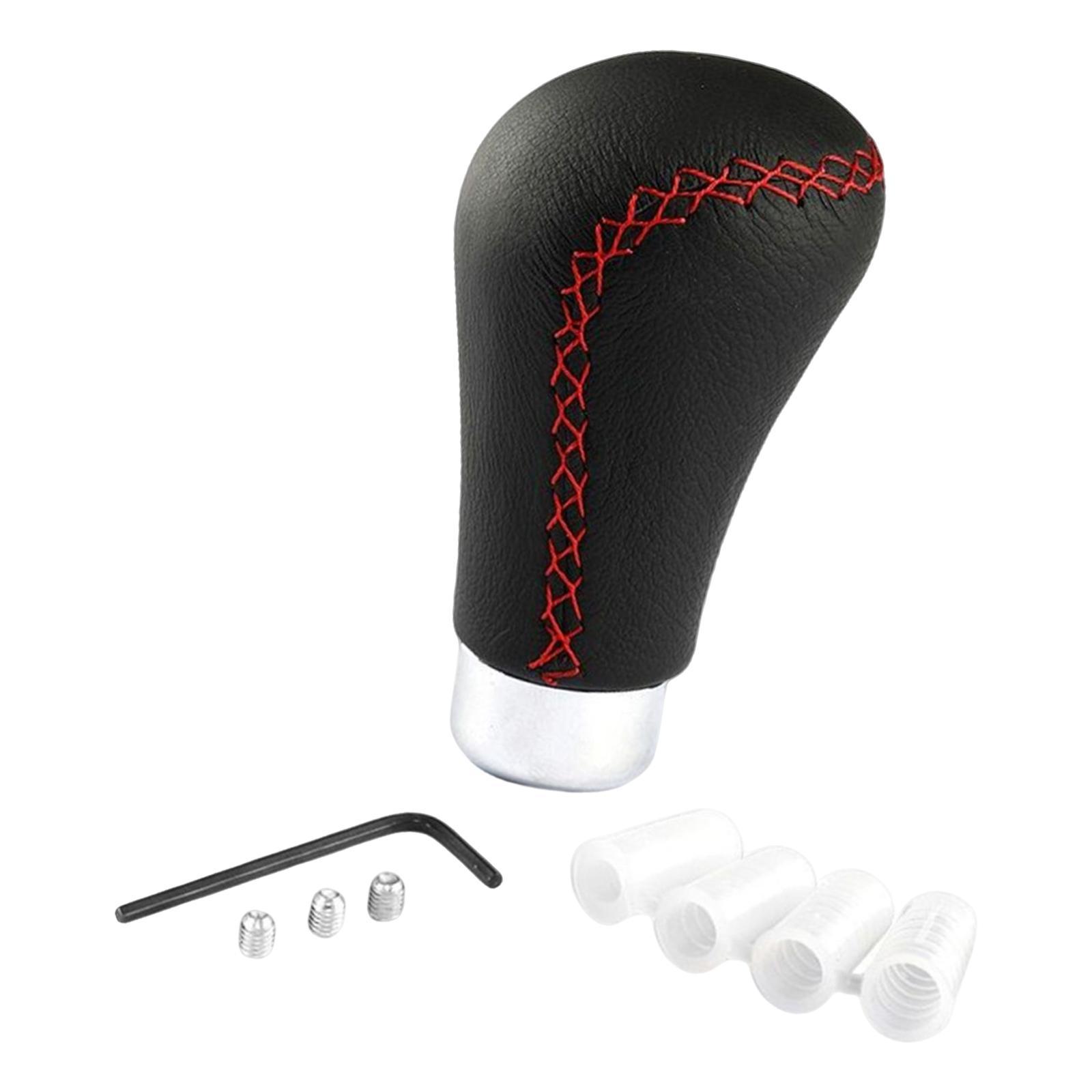 Gear Shift Knob Aluminum Alloy PU Leather Modification Red Stitch