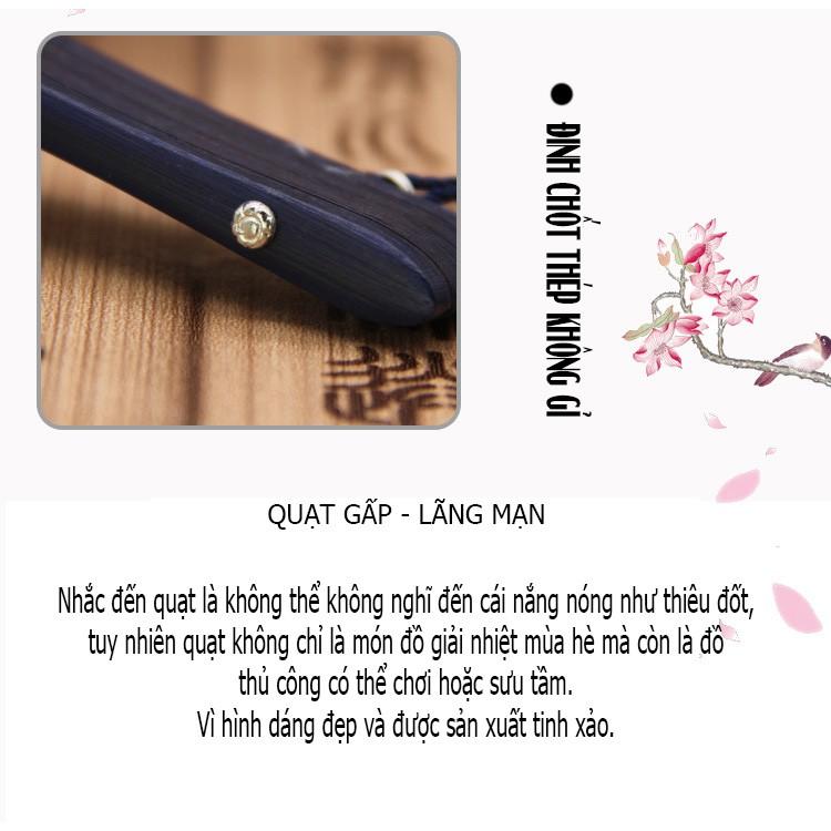 Quạt giấy vải lụa cổ trang gấp gọn cầm tay nan tre in họa tiết - chất liệu cao cấp