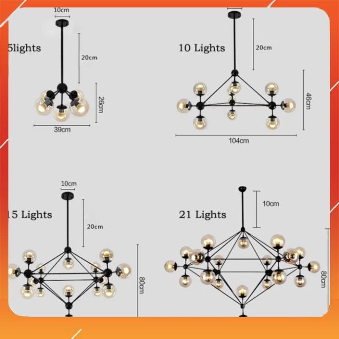 Đèn thả phân tử 10 chao, đèn chùm proton 10 bóng
