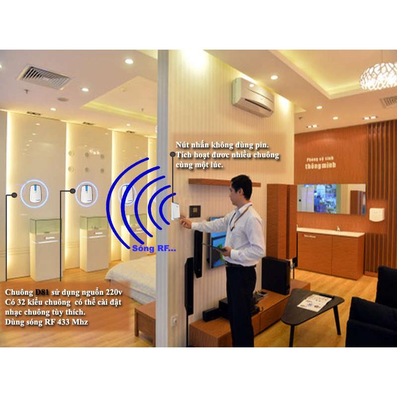 Chuông Cửa Không Dây Kawasan DB818 - Nút Nhấn Không Cần Pin - Ngoài Trời Chống Nước - Chính Hãng