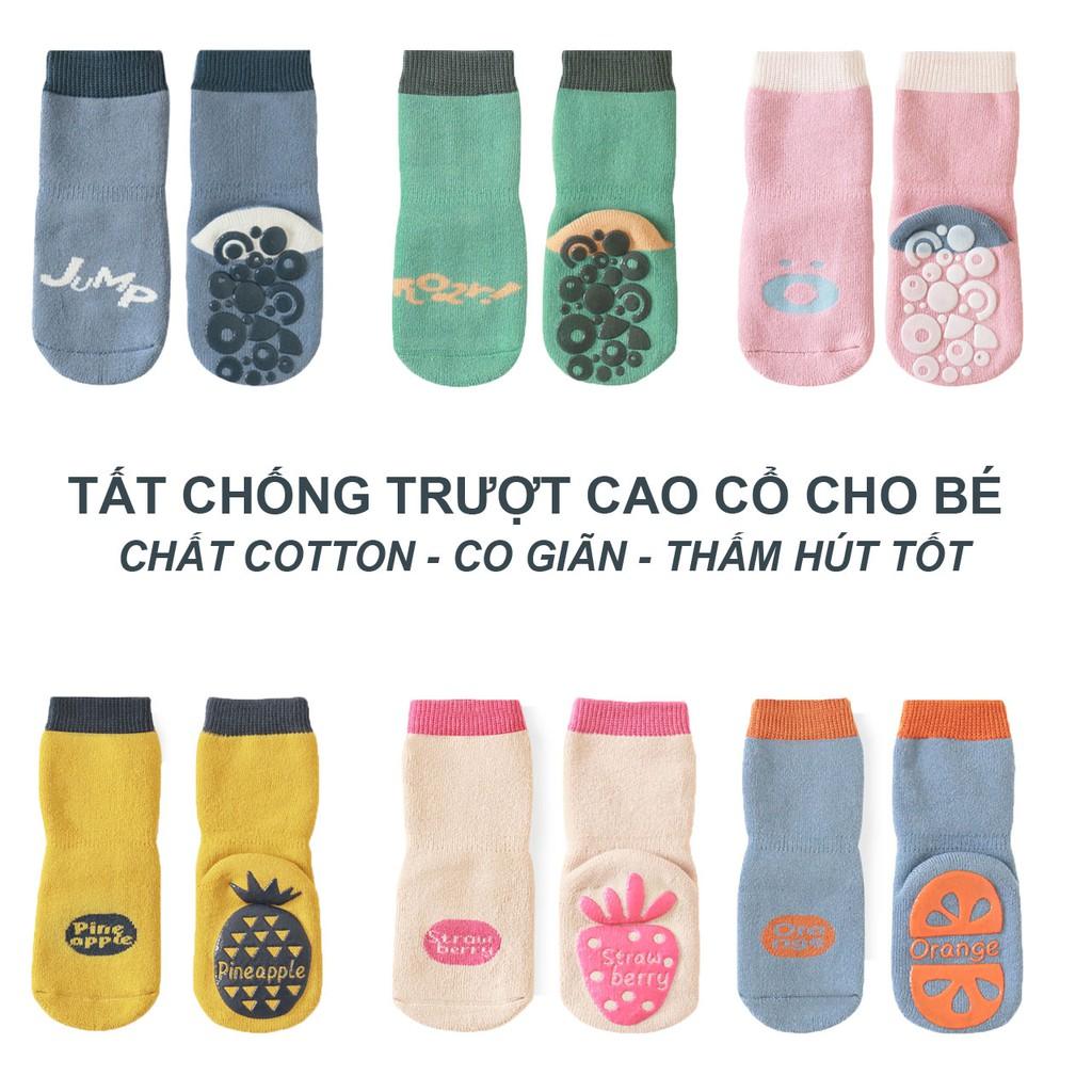 Tất Chống Trượt Cao Cổ Cho Bé In Hình Hoa Quả Tất Cao Cấp Siêu Dày Chất Cotton.