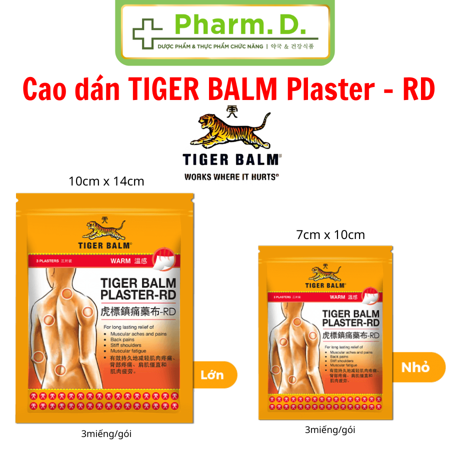 Miếng dán Tiger Balm Plaster RD Haw Par giảm mỏi cơ, đau và nhức cơ size (7cm x 10cm), (10cm x 14cm)