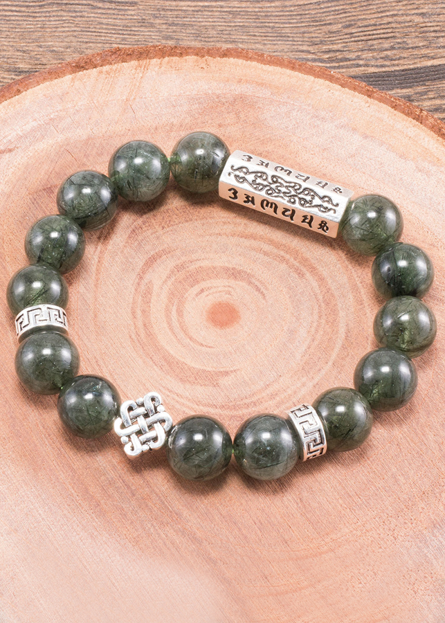 Vòng Tay Đá Thạch Anh Tóc Xanh Phối Charm Kết Đồng Tâm Bạc Ngọc Quý Gemstones