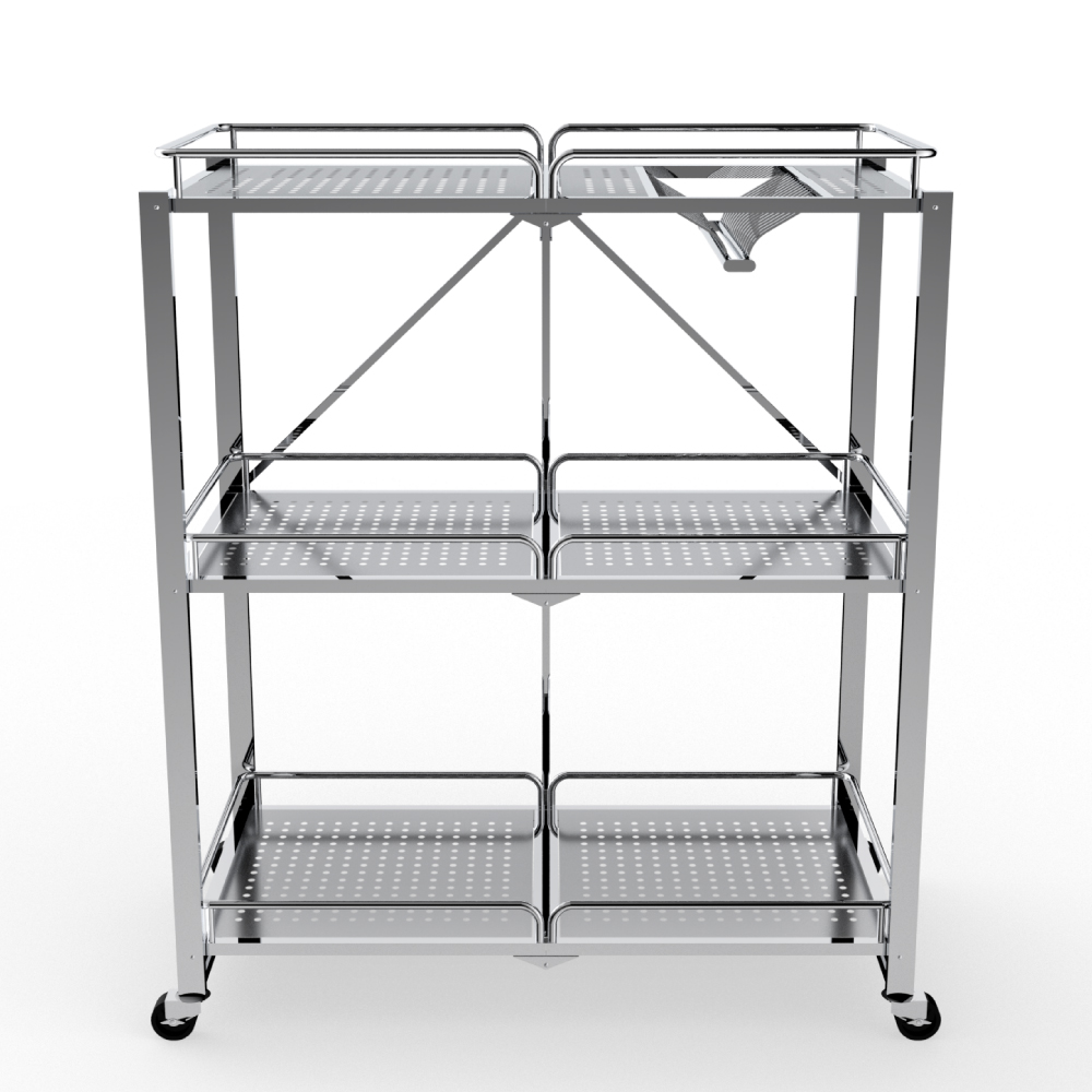 Kệ xếp inox đa năng cao cấp DELI Compact 3 tầng inox 304 - Kệ inox thông minh, chắc chắn, xếp gọn nhanh chóng, có bánh xe di chuyển dễ dàng