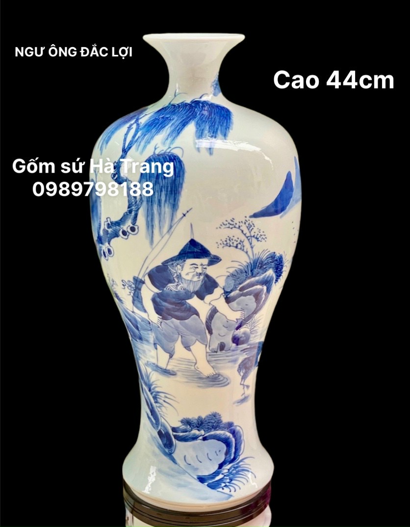 Mai bình tích lộc cao 44cm gốm sứ Bát Tràng cao cấp vẽ ngư ông đắc lợi