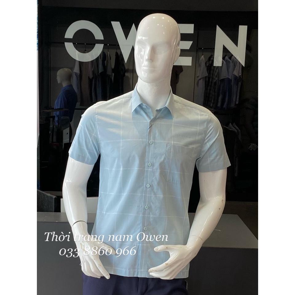OWEN - Áo Sơ mi ngắn tay Owen vạt ngang chất bạc hà màu xanh nhạt 220400