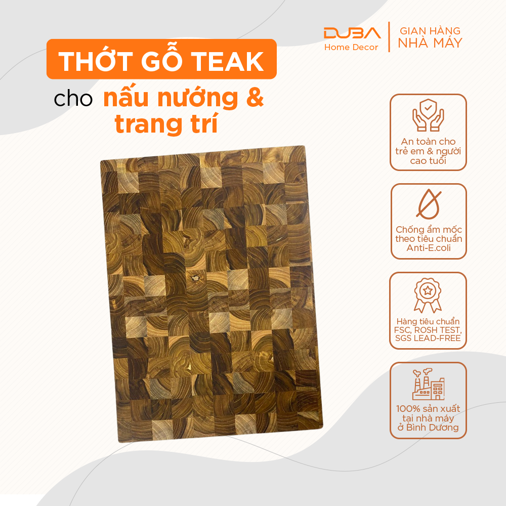 Thớt gỗ teak màu tự nhiên, thớt kháng khuẩn, thớt teak với độ bền vượt trội so với thớt gỗ nghiến - Chính hãng DUBA