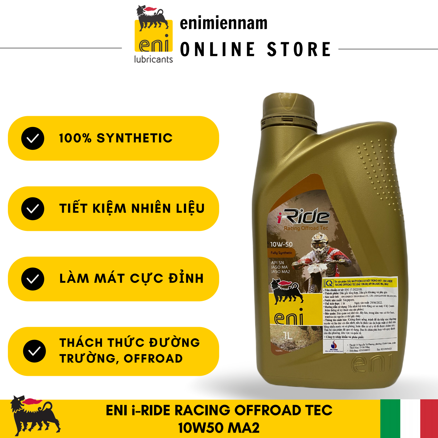 Nhớt Eni I-Ride Racing Offroad 10W50 cho xe moto PKL/ cào cào
