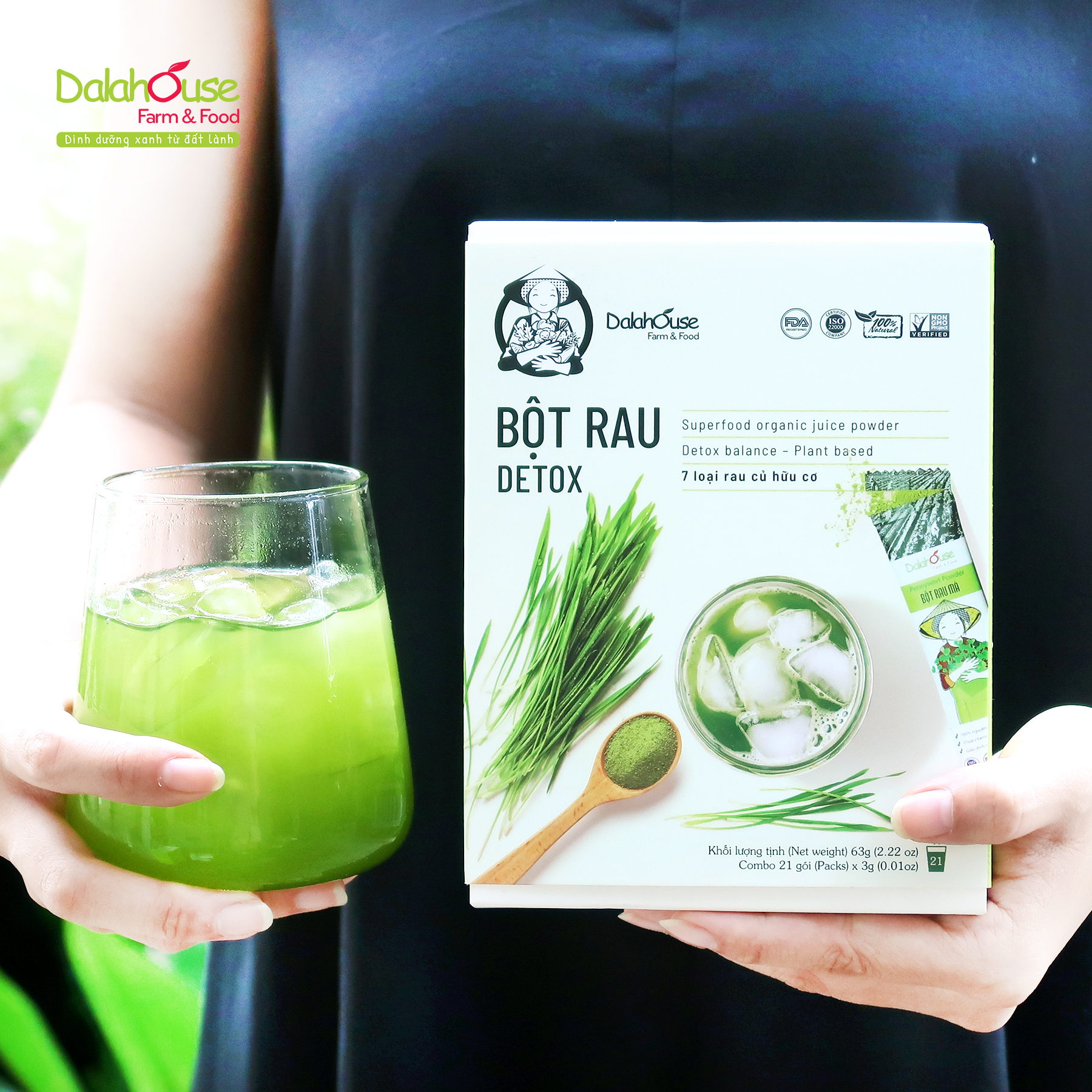 Bột Rau Detox Dalahouse 63g (21 gói 3g, 7 vị) - Loại Bỏ Độc Tố, Phòng Ngừa Táo Bón, Hỗ Trợ Tiêu Hóa Tốt, Tăng Cường Sức Đề Kháng, Tạo Năng Lượng Hoạt Động, Bổ Sung Nhiều Chất Xơ Từ Rau Xanh, Đẹp Da, Giữ Dáng