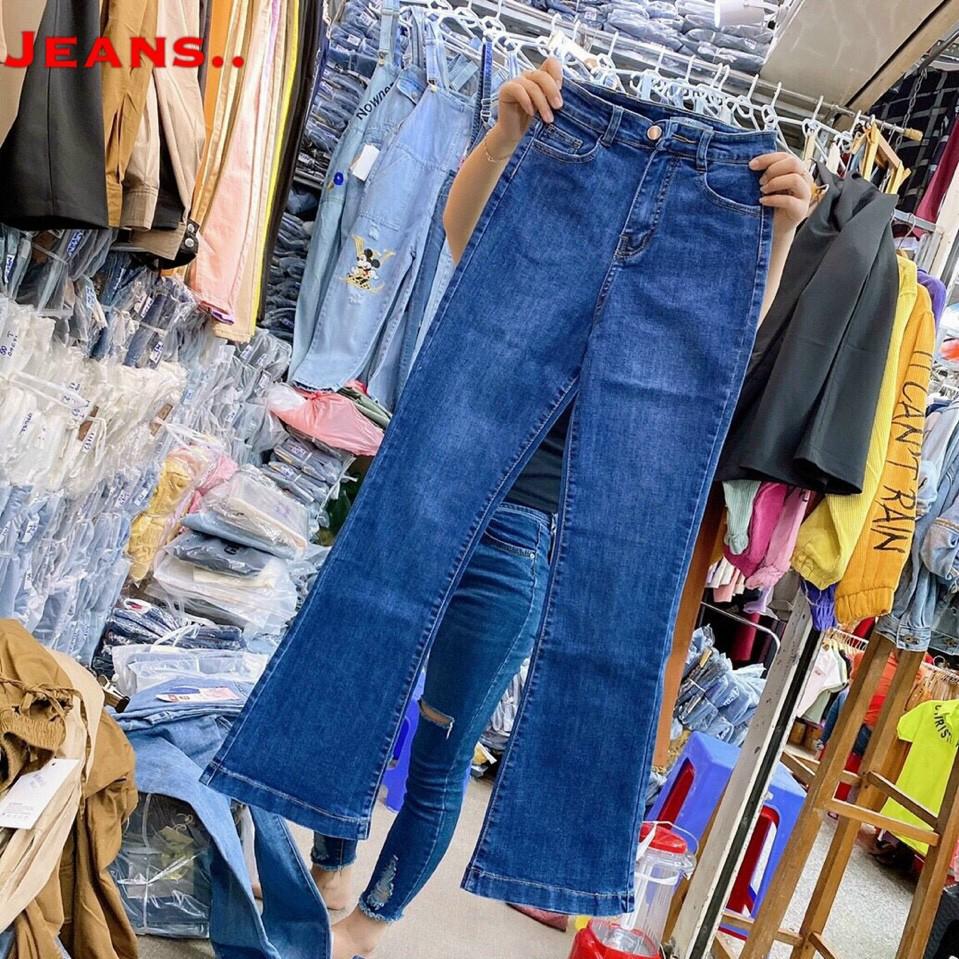 Quần jeans nữ ống loe bass, chất bò co dãn mạnh form dài 96cm lưng siêu cao mẫu mới Thuydieushop96 jn1