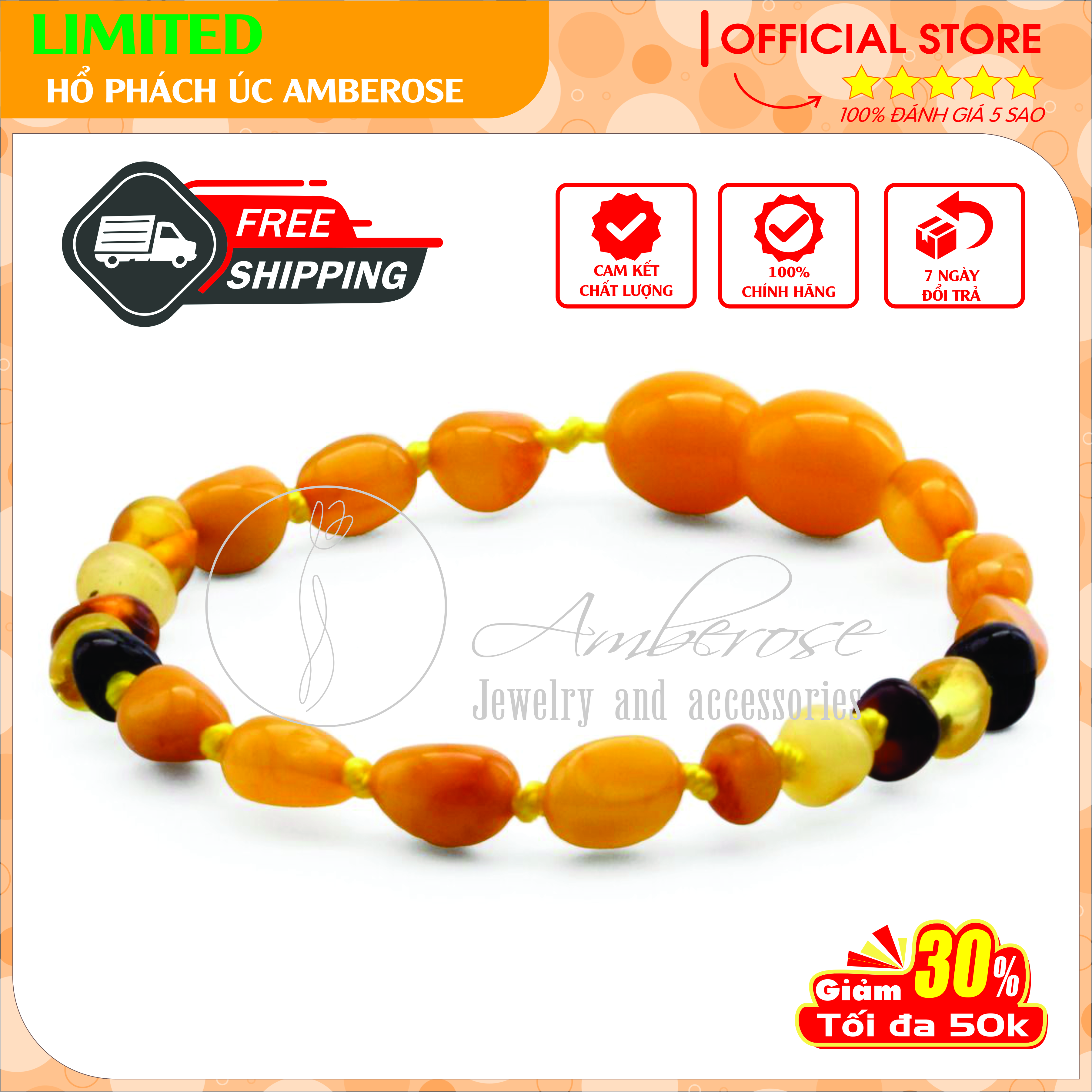 Bộ Vòng Hổ Phách Amber Cho Bé 0 - 10 tuổi SABLMT6