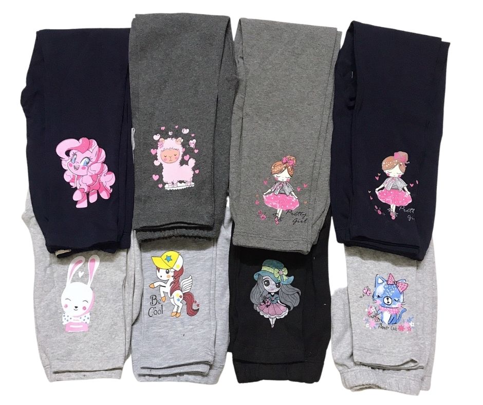 Quần legging cho bé gái chất cotton len co giãn thoải mái hình in sắc nét ngộ nghĩnh cho bé từ 20 kg đến 25 kg dài quần 64 cm