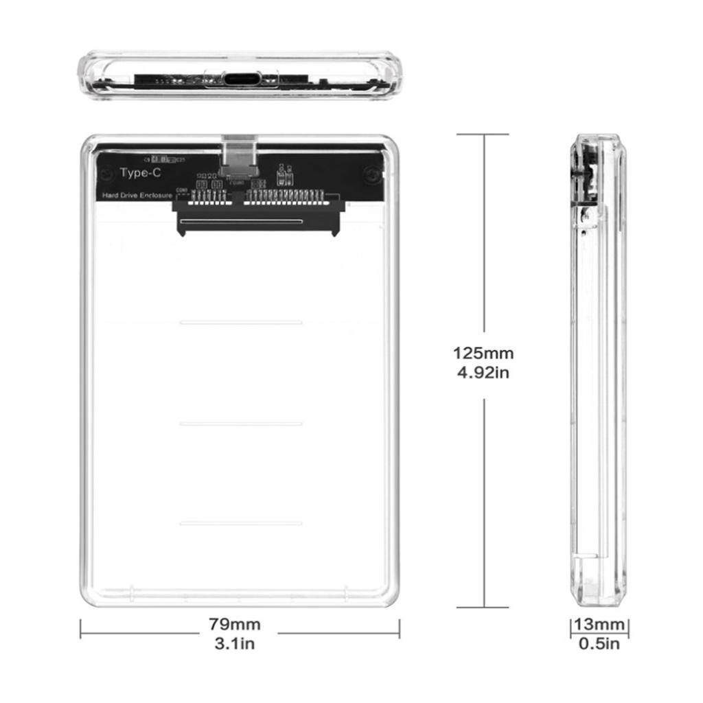 2.5" SATA To USB Type C 3.0 External HDD Hard Drive Enclosure Case Clear
