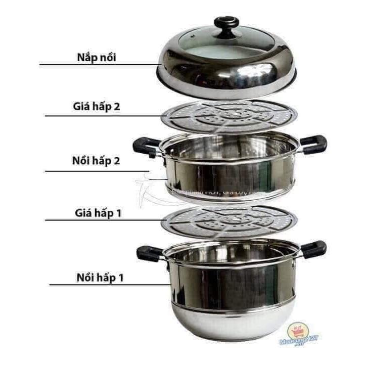 BỘ NỒI HẤP INOX 3 TẦNG SIZE 28 CM