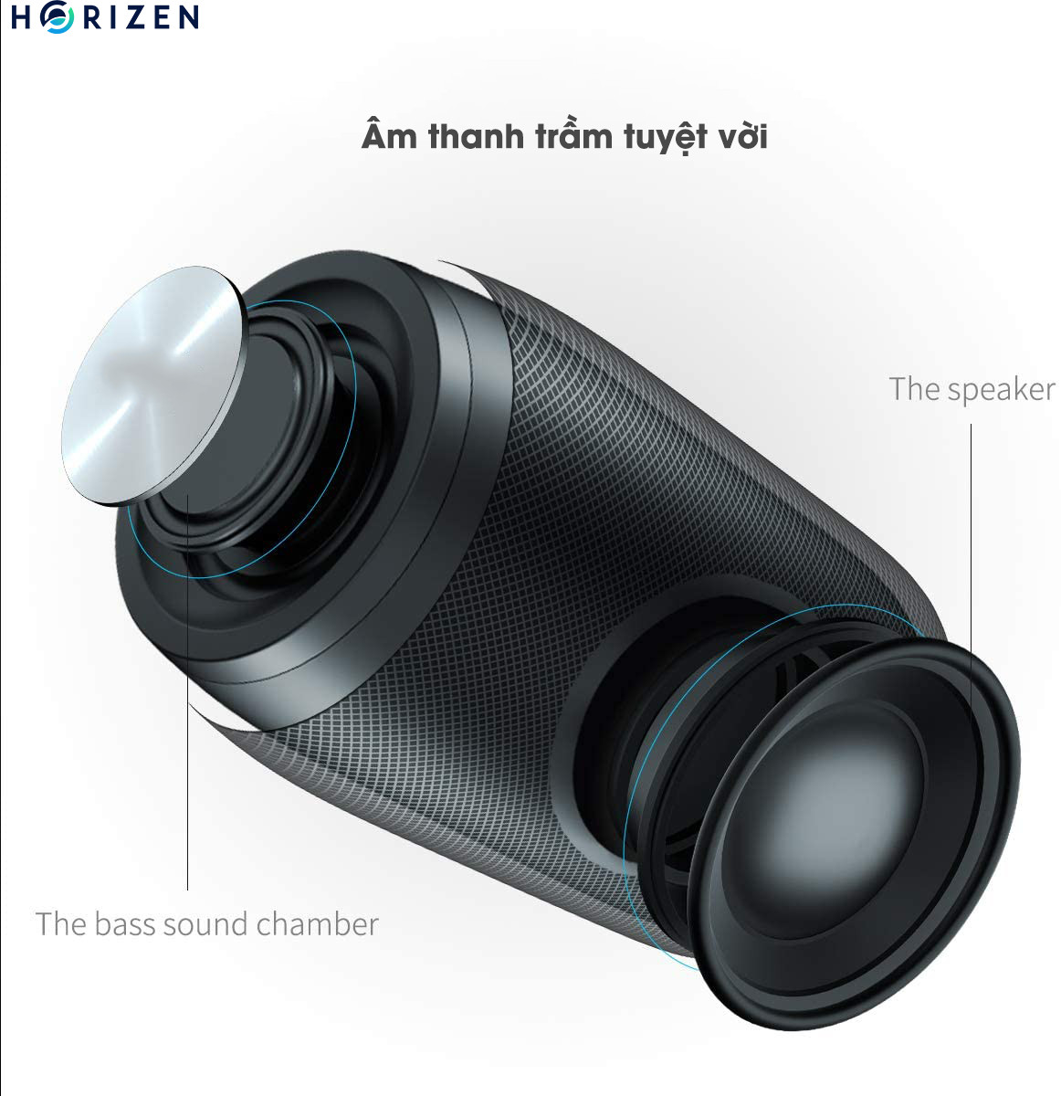 Loa Bluetooth Horizen, di động kháng nước, Bluetooth 5.0, âm trầm sâu, thời gian hoạt động lên tới 1500 phút