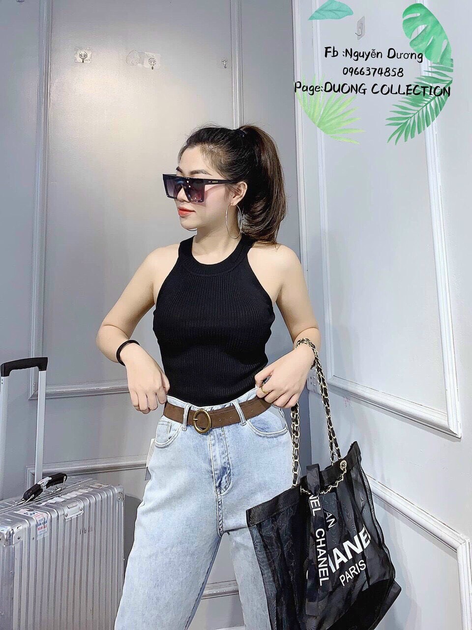 Áo Thun nữ Bo lỗ Cổ Yếm Sát Nách Co Giãn 4 Chiều Siêu Đẹp
