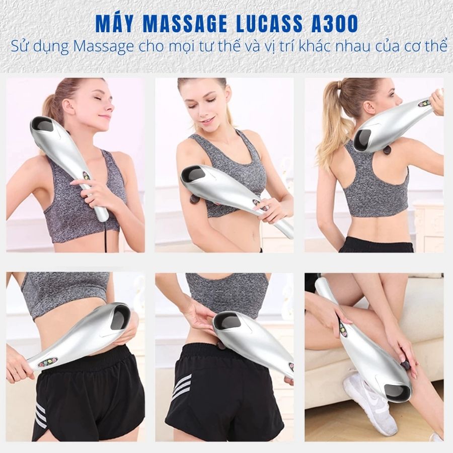 Máy massage cầm tay Lucass A300 3 đầu massager có 4 đèn hồng ngoại - Thư giãn cơ thể, giảm đau mỏi cơ xương khớp, kích thích quá trình tuần hoàn máu [TBYT H-Care]