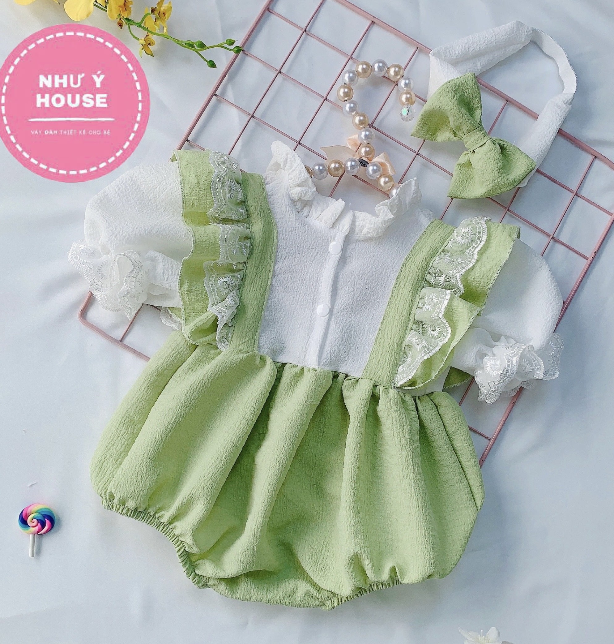 Bodysuit cho bé gái ̣̆ ̀ - NHƯ Ý HOUSE’s-body baby girl- body xanh cốm