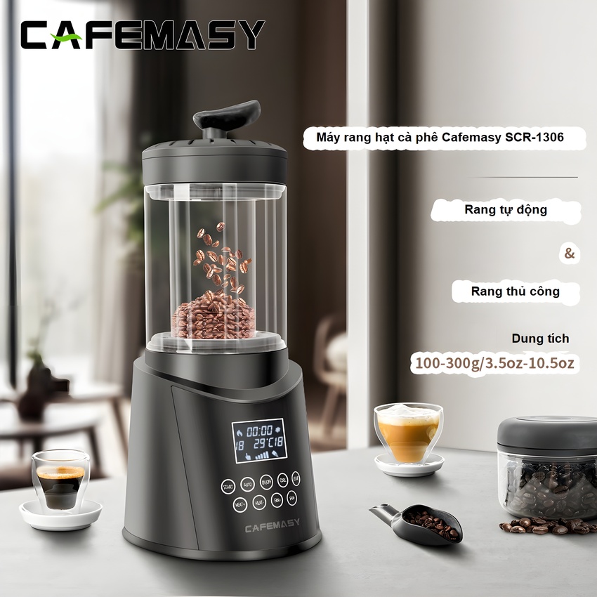 Máy rang hạt cà phê công nghệ gia nhiệt không khí chuyên nghiệp thương hiệu Cafemasy SCR-1306 - Công suất 1800W - Hàng chính hãng