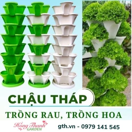 Chậu Tháp (10 Tầng), Tháp Trồng Rau Hữu Cơ/ Tháp Trồng Hoa / Dâu Tây - Nhựa Cao Cấp, Tiện Lợi, Tiết Kiệm Không Gian, Trang Trí Nội Thất, Sân Vườn (màu xanh, trắng, mix màu)