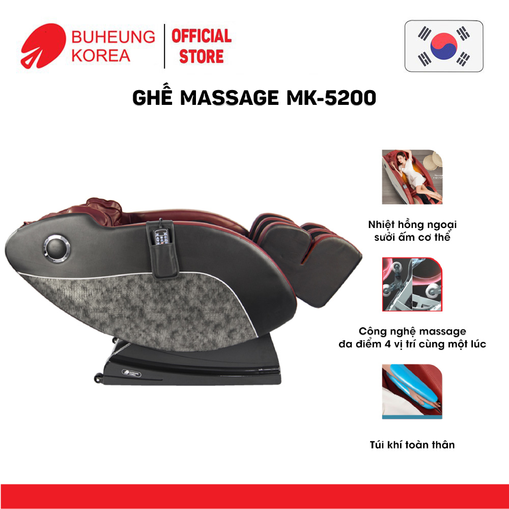 Ghế Massage tiêu chuẩn Buheung MK-5200, nhiệt hồng ngoại, massage đa điểm, túi khí toàn thân, bảo hành chính hãng