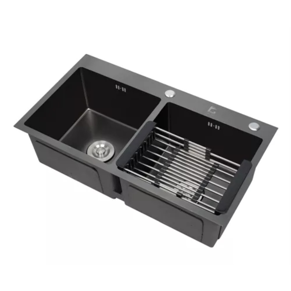 CHẬU RỬA BÁT INOX 304 2 HỐ NANO ĐEN