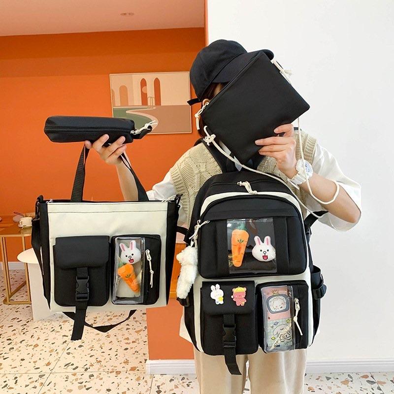 Balo Thời Trang Nam Nữ, Balo Chống Nước Ulzzang, Combo Thời Trang 4 Món - SET BALO 4 MÓN YHAO KIẾNG XUXU