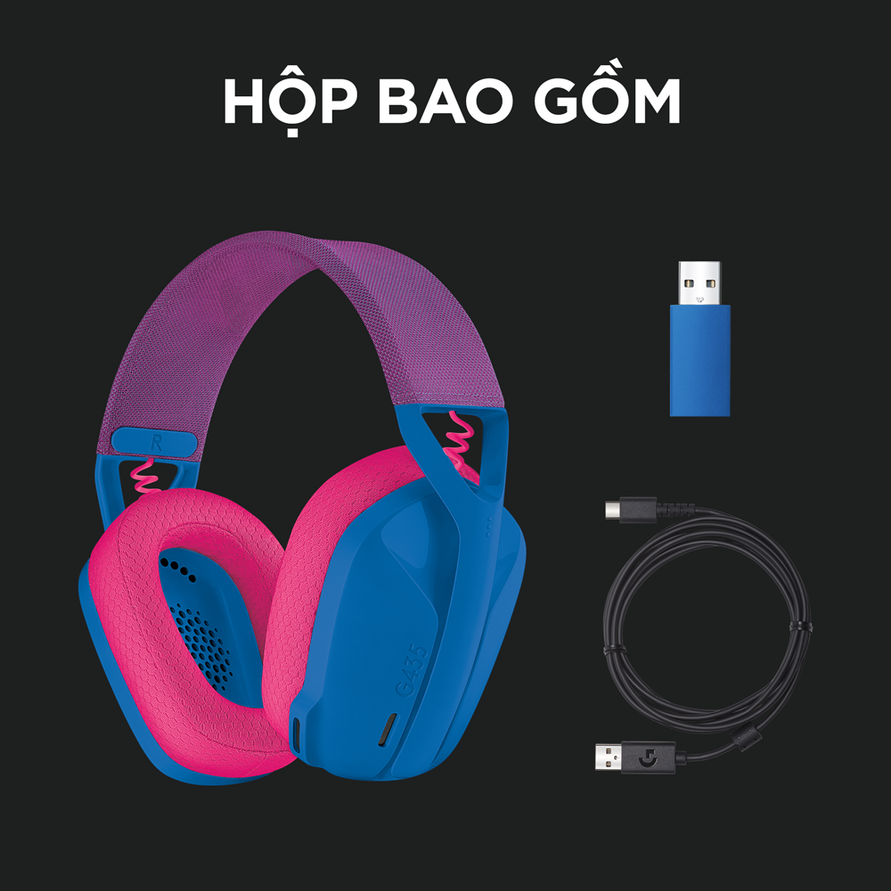 Tai nghe game không dây Bluetooth và Lighspeed Logitech G435 – Mic ảo tích hợp, nhẹ, tương thích PC, Điện thoại, PS4, PS5 -Hàng chính hãng