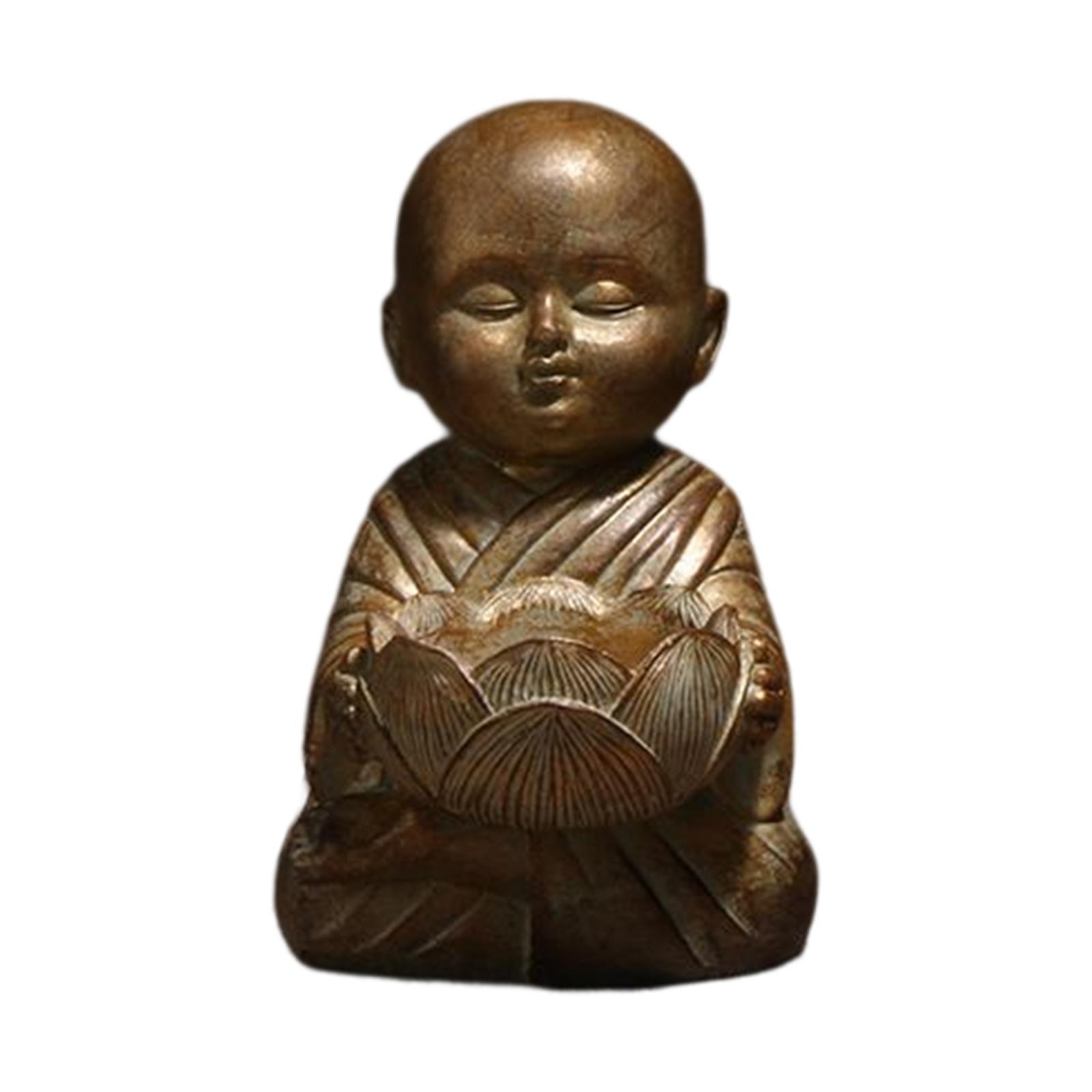 Buddha Statue Monk Doll, Candleholders Buddhist Showpiece Collectibles Monk Figurine Ornaments for Tabletop Centerpiece Meditation Decor