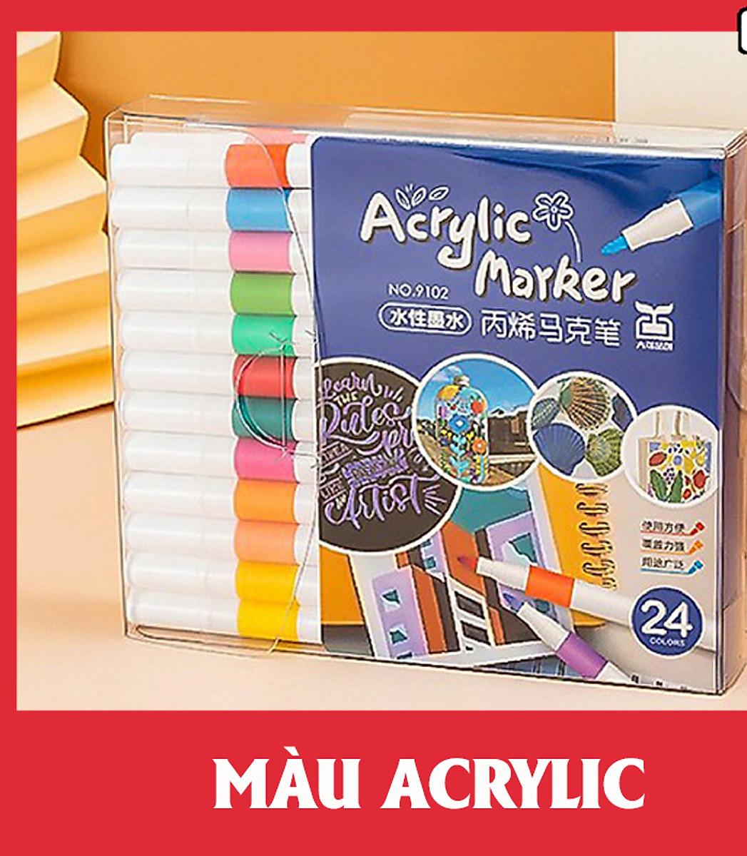 Bộ Bút Màu Acrylic Marker 12/24/36/48/60 Bút Cao Cấp Màu Sắc Tươi Sáng