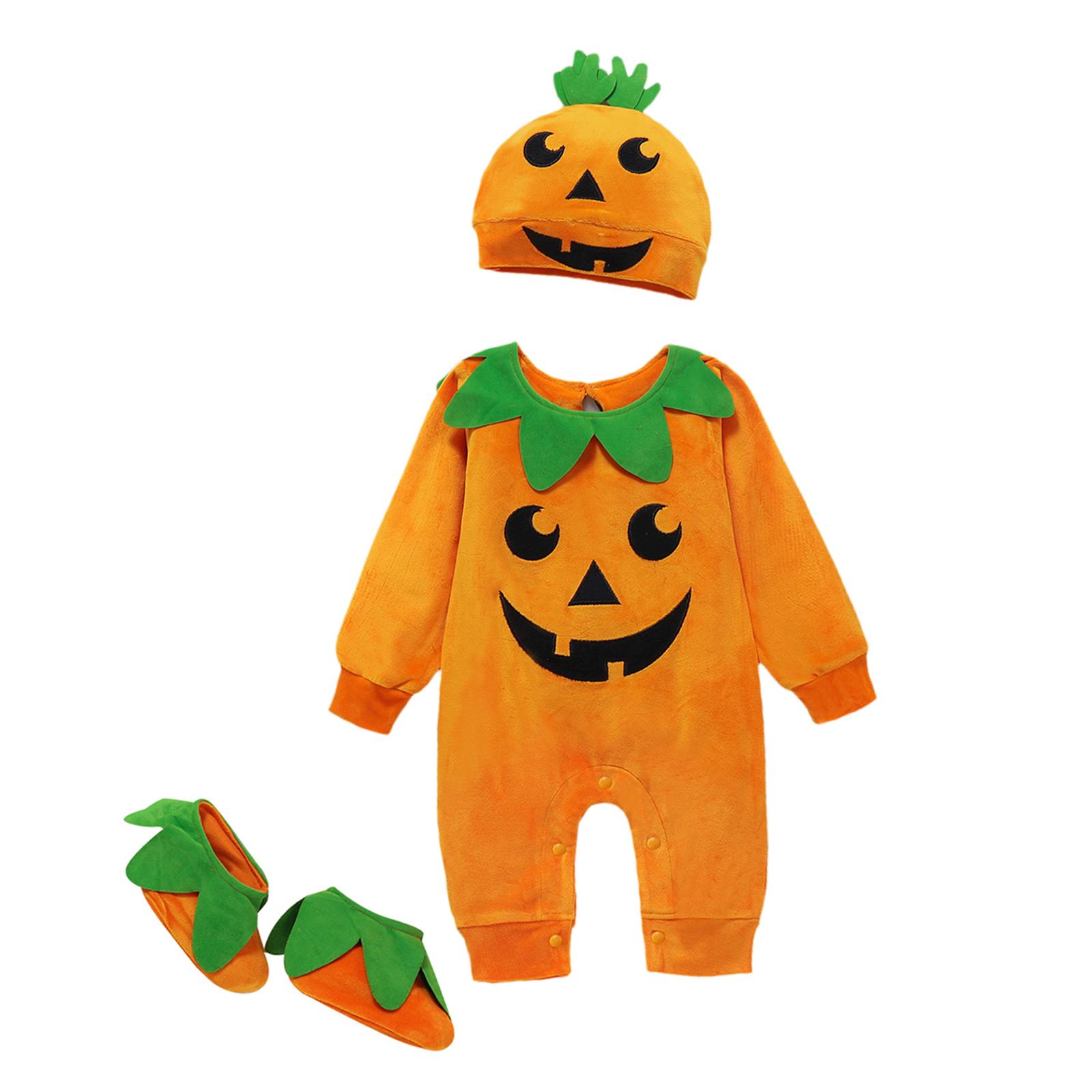 Ma & Bé 0-24M Sơ Sinh Trẻ Sơ Sinh Bé Trai Gái Trang Phục Hóa Trang Halloween Bí Ngô Bé Romper Áo Liền Quần Nhung Liền Mũ giày Trang Phục Quần Áo DD40