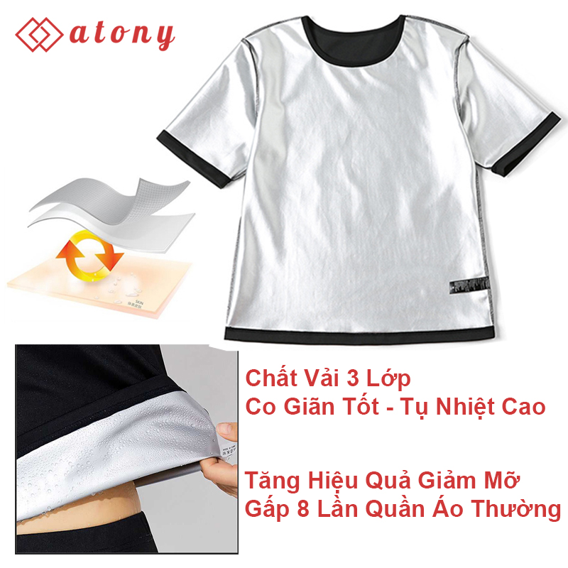 Bộ Quần Áo Thể Thao Hỗ Trợ Giảm Cân ATONY Cao Cấp Cho Nữ - Sinh Nhiệt, Đổ Mồ Hôi, Tan Mỡ Bụng, Tráng Nano Bạc (Áo Ngắn Tay + Quần)