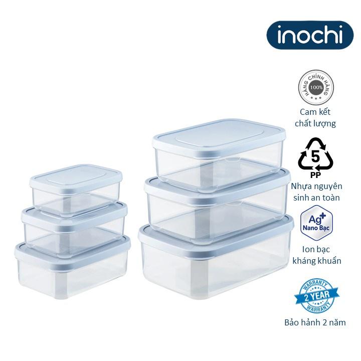 Bộ 6 hộp thực phẩm chữ nhật Hokkaido 500-750-1000-1500-2000-2500ml -inochi- chuẩn chất lượng Nhật Bản