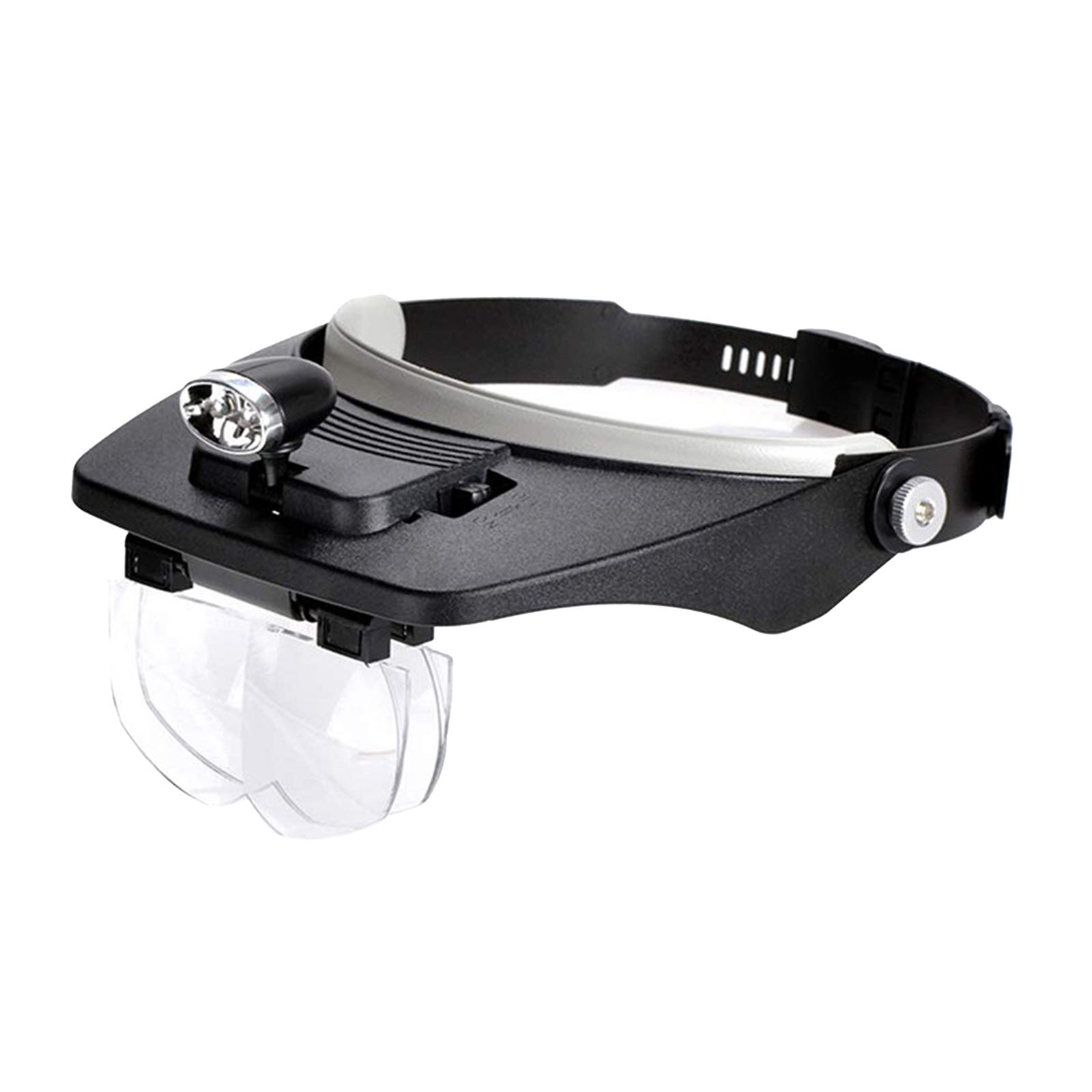 Portable Headband Magnifier w/ 2 LED Light Headset Magnifying Glasses Visor
