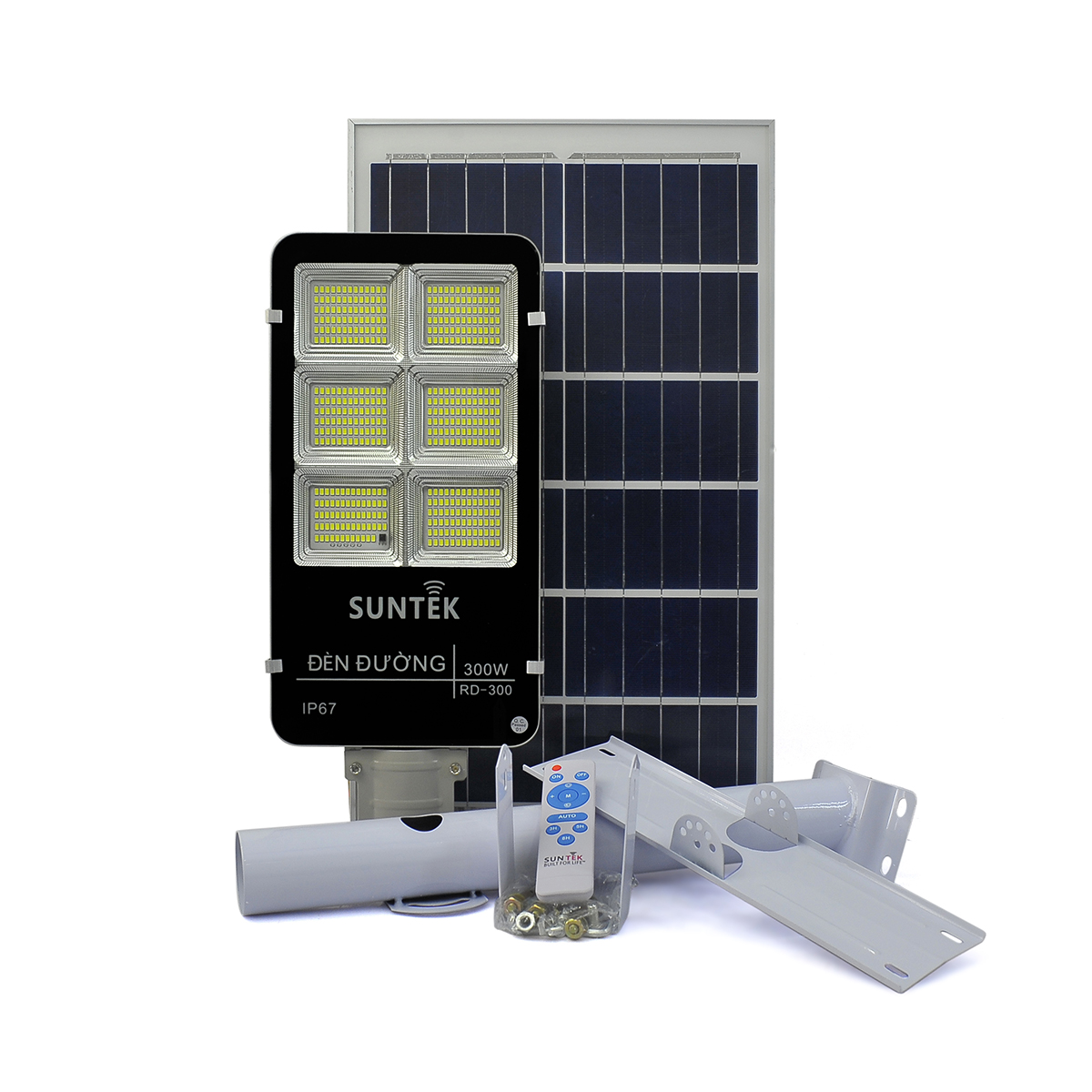 Đèn Đường Năng Lượng Mặt Trời SUNTEK Solar Street Light RD-300 300W - Sáng suốt đêm | Tự động Bật/Tắt | Điều khiển Từ xa | Chống Nước/Bụi/Va đập/Sét - Hàng Chính Hãng - Bảo hành 18 tháng