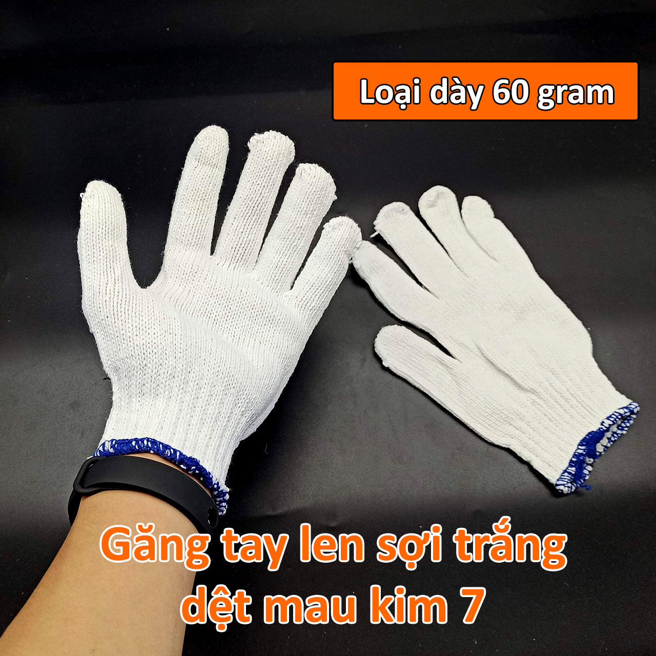 Găng tay sợi len trắng 60gram dệt thưa kim 7