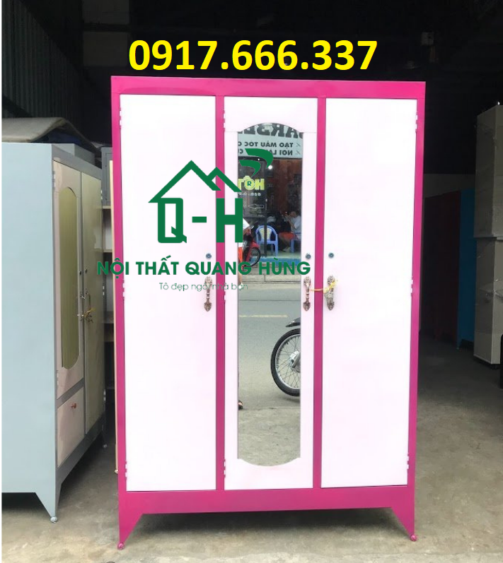 TỦ SẮT ĐỰNG QUẦN ÁO NGANG 1M2, CAO 1M8 - 3 CÁNH SƠN DẦU NHIỀU MÀU